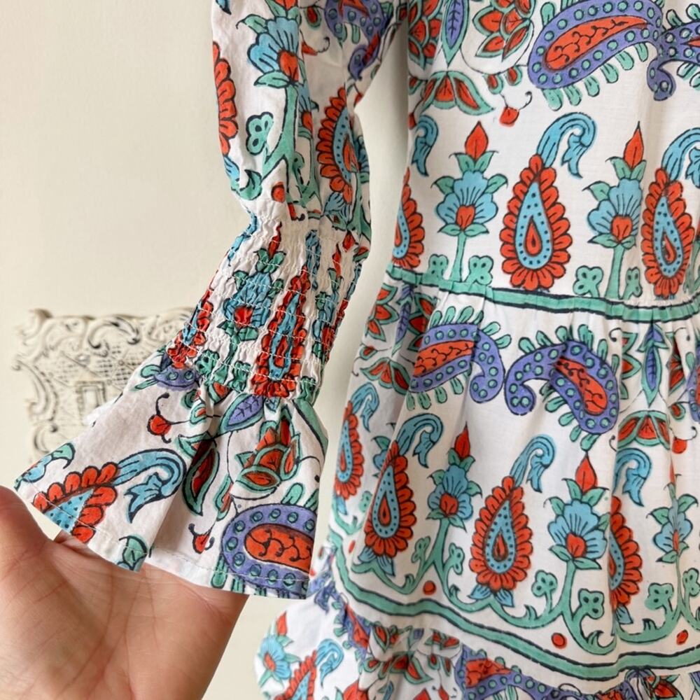 Tuckernuck Teal and Seagrass Floral Block Print Kenzie Tiered Mini Dress XS - Picture 8 of 12